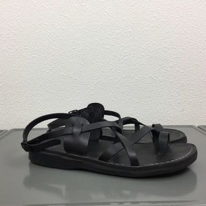 Jerusalem Sandals Black Leather Strappy Slingback